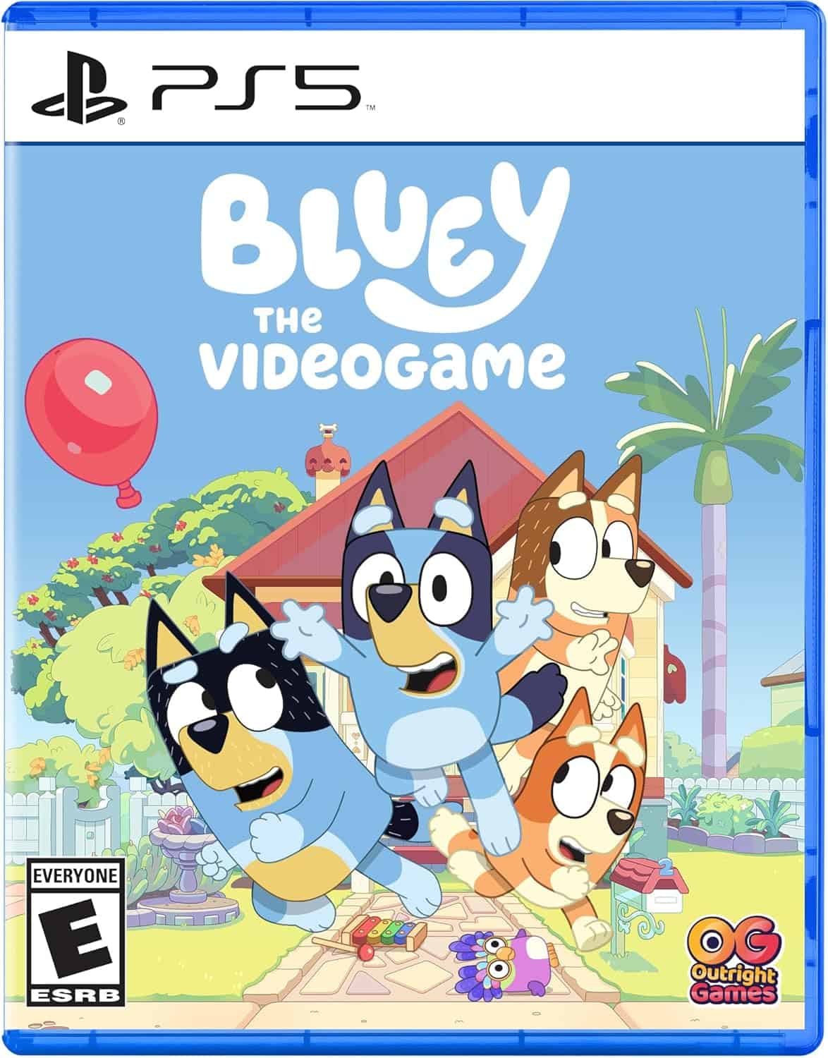 Bluey the Video Game PS5 cover art featuring Bluey and friends in a colorful backyard scene.