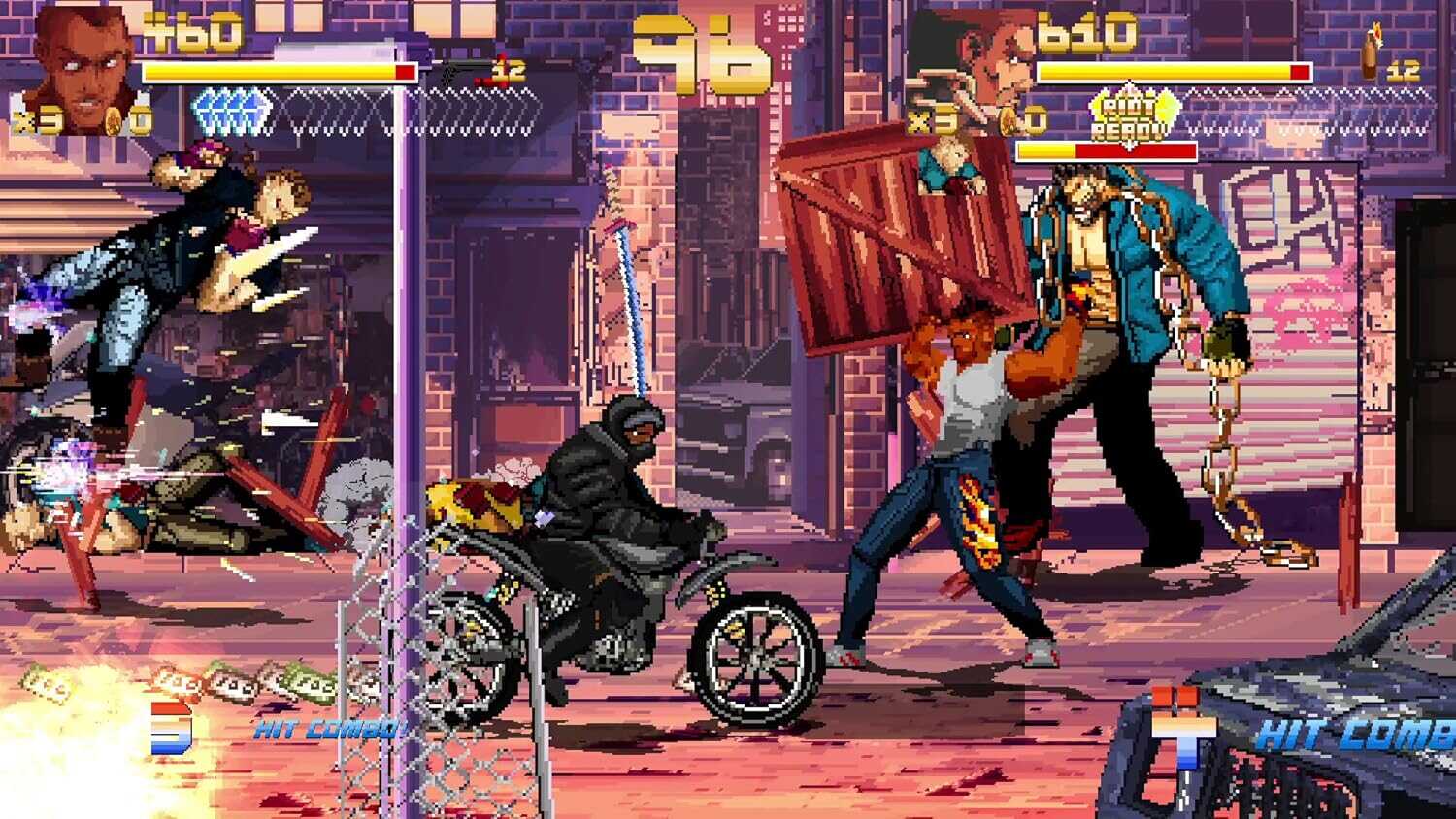 Fallen City Brawl game scene with characters fighting in urban setting.