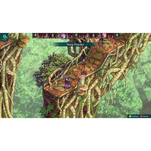 Forest-themed video game environment with lush greenery and twisted tree roots.