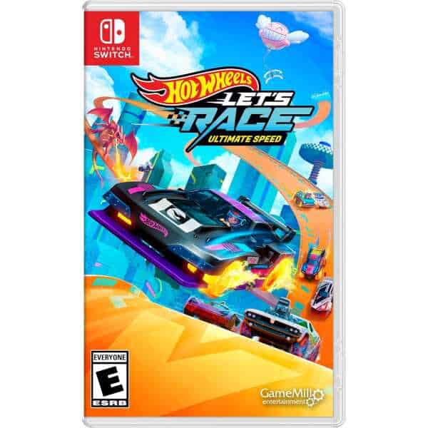 Hot Wheels racing game cover with fast cars and vibrant city background.