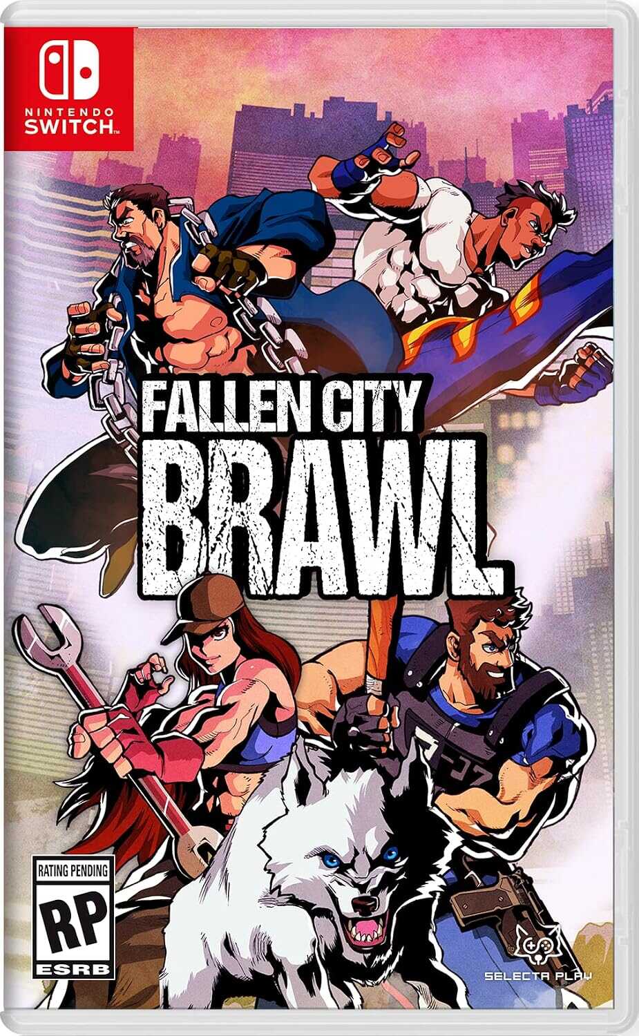 Fallen City Brawl game cover with diverse characters and city background.