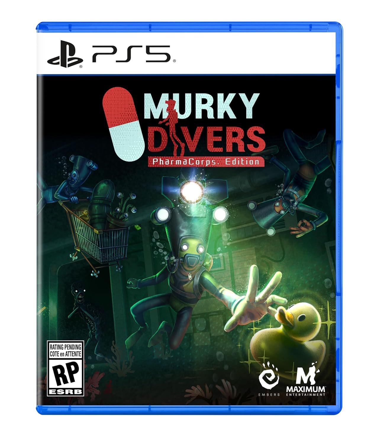 PlayStation 5 game cover for Murky Divers: PharmaCorps Edition featuring underwater divers and creat.