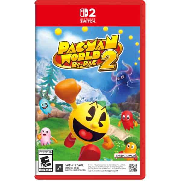 Gameware, Pac-Man World Re-PAC Nintendo Switch cover art with colorful characters and snowy landscap.