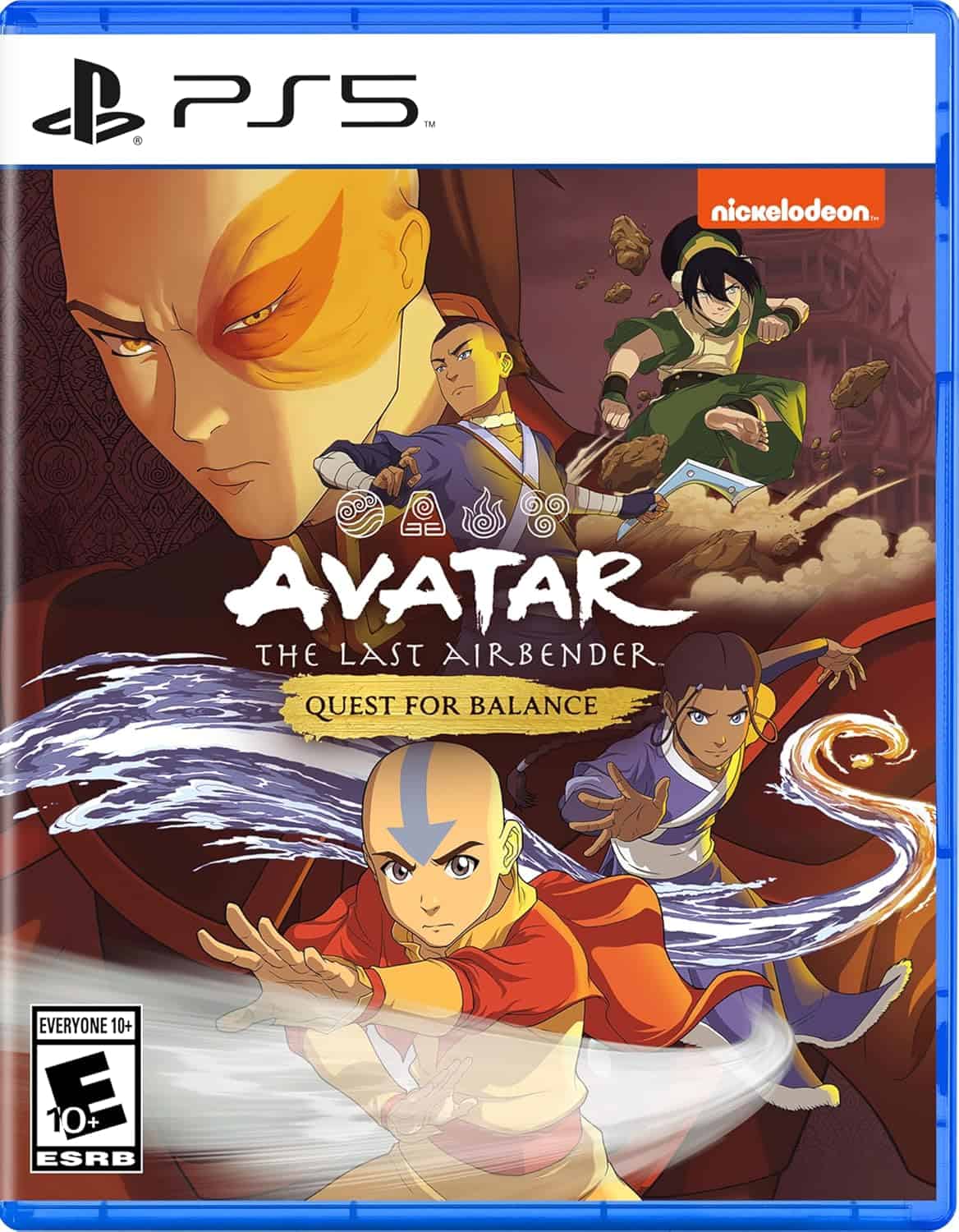 The Last Airbender PS5 game cover with characters in action poses.