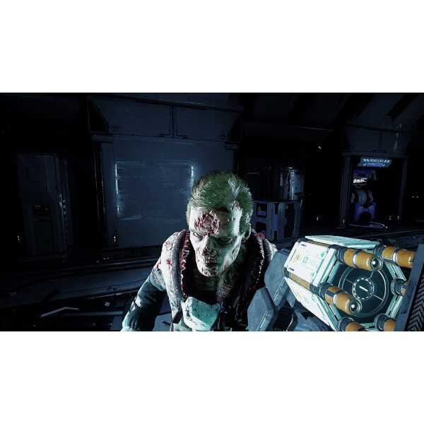 Joker character in a dark, high-tech gaming environment with advanced weaponry.