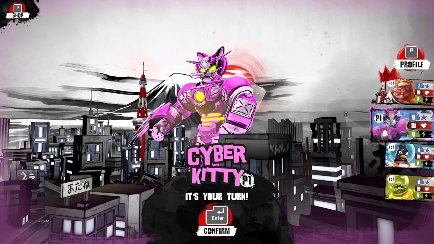 King of Tokyo Limited Edition game featuring Cyber Kitty character in a cityscape.