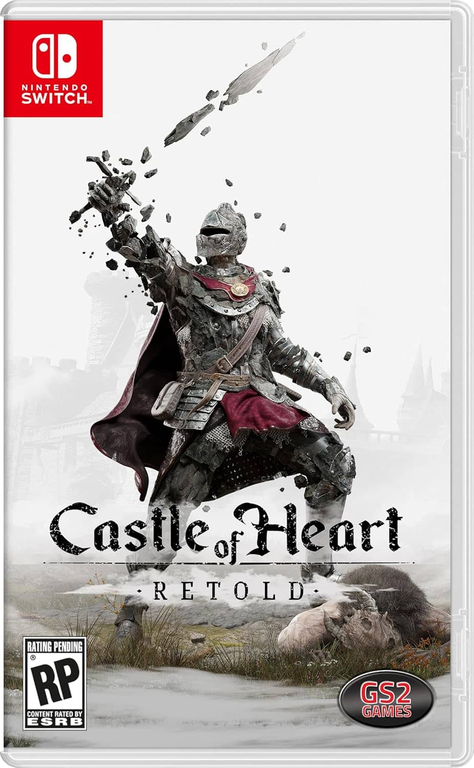 Knight in armor wielding sword in a medieval landscape for Castle of Heart game.
