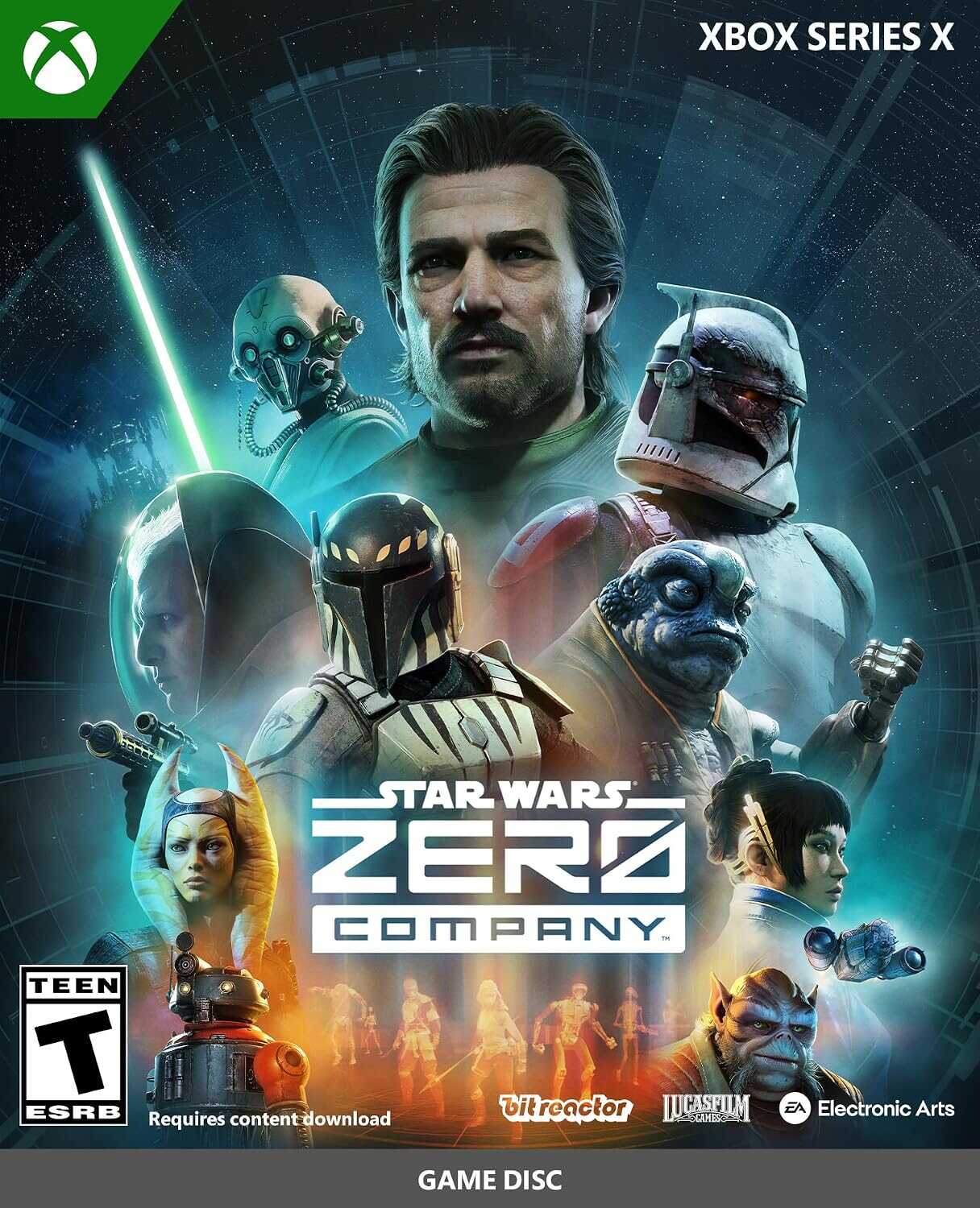 Gameware's Star Wars: Zero Company game disc featuring iconic characters from the Star Wars universe. Zero Company game disc cover with characters and logo.