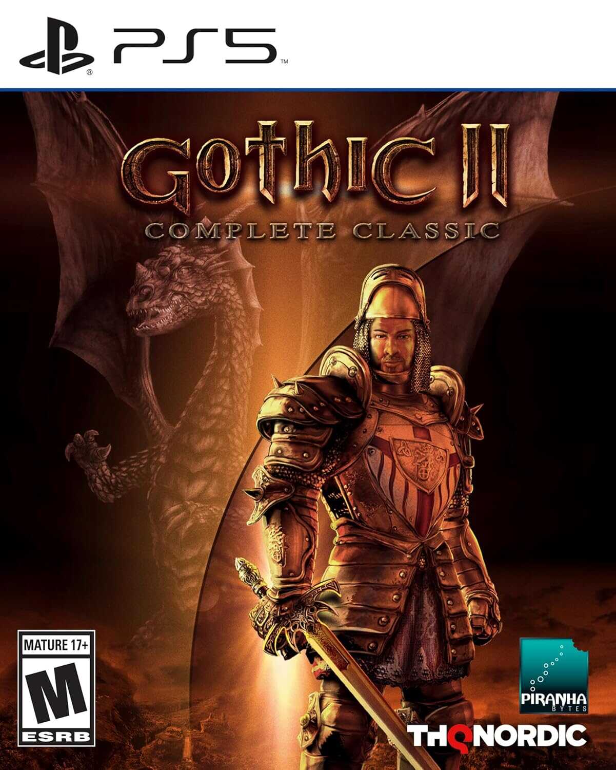 Gothic 2 Classic game cover with knight and dragon background.