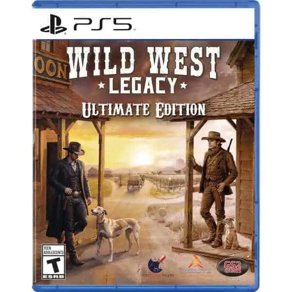 Wild West Legacy Ultimate Edition PS5 game cover with cowboys and desert scene.