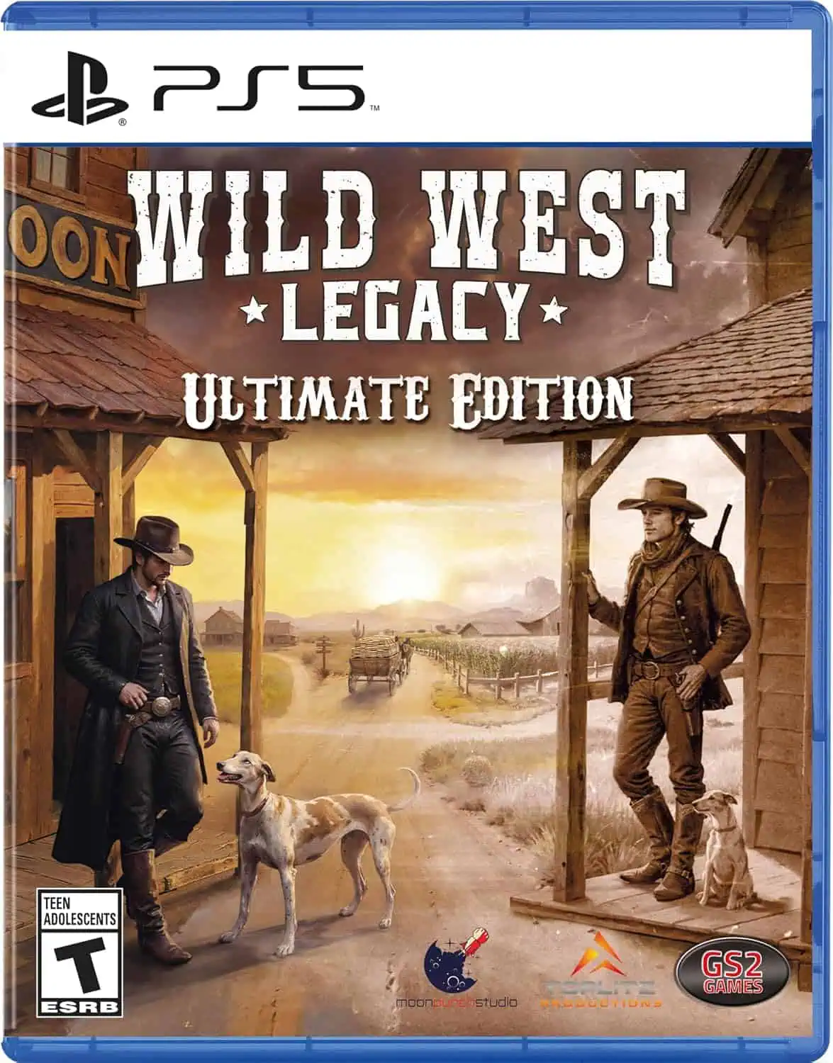 Wild West Legacy Ultimate Edition PS5 game cover with cowboys and desert scene.