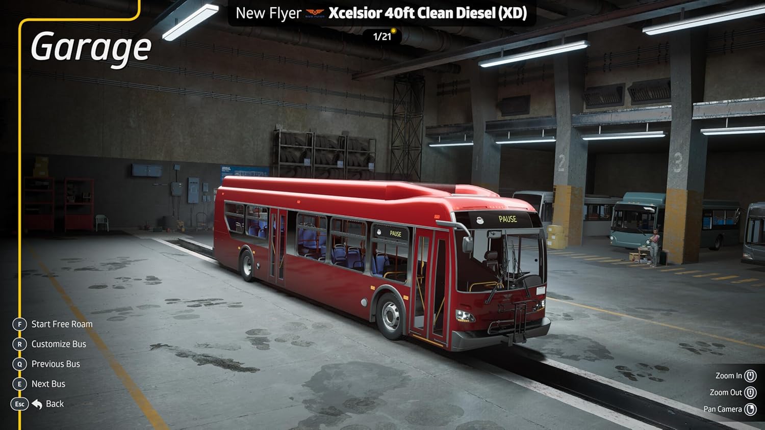 Red bus from Bus Bound Deluxe Edition in a garage setting.