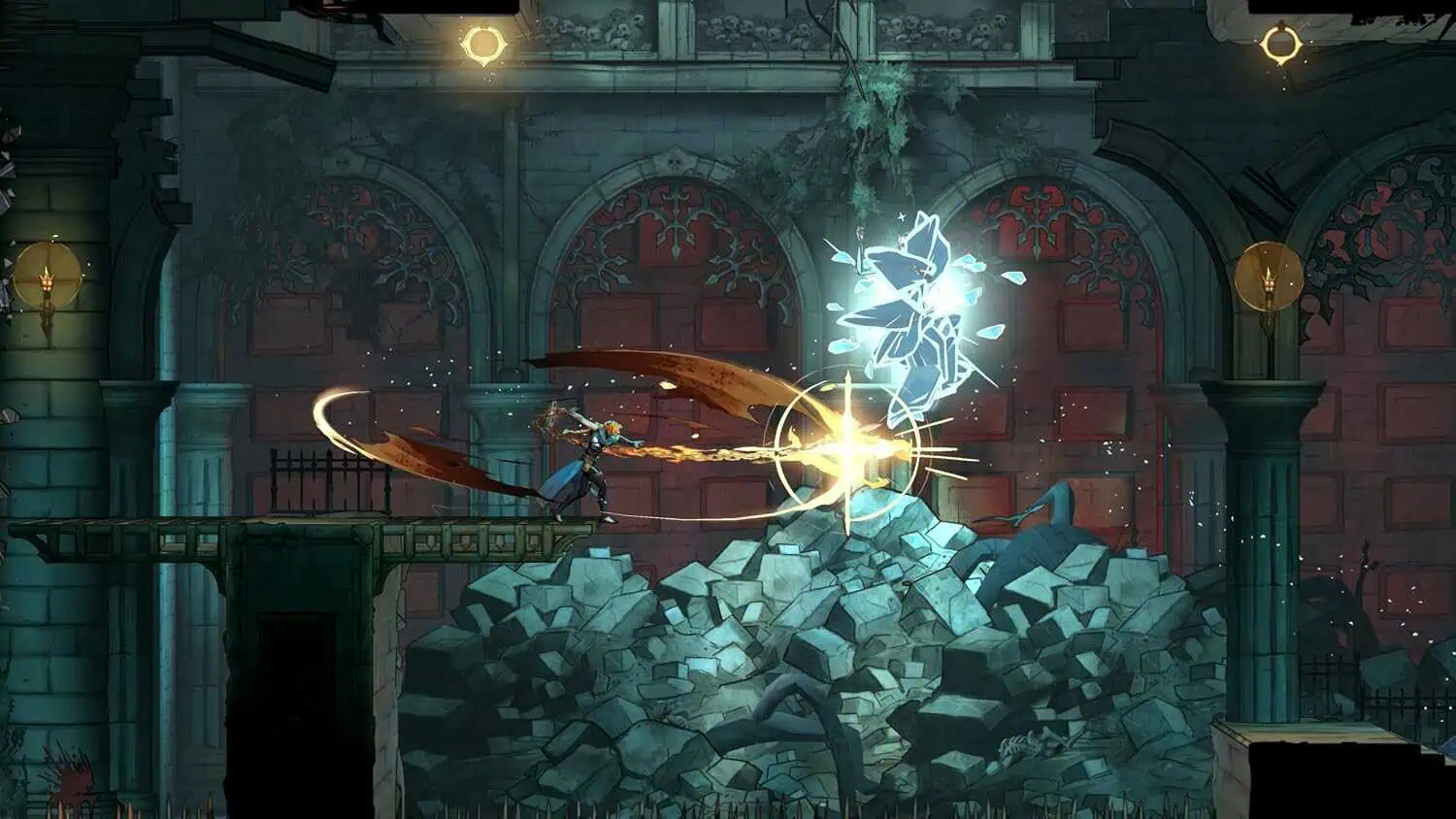 Gameplay screenshot from Castlevania: Belmont's Curse showing combat scene.