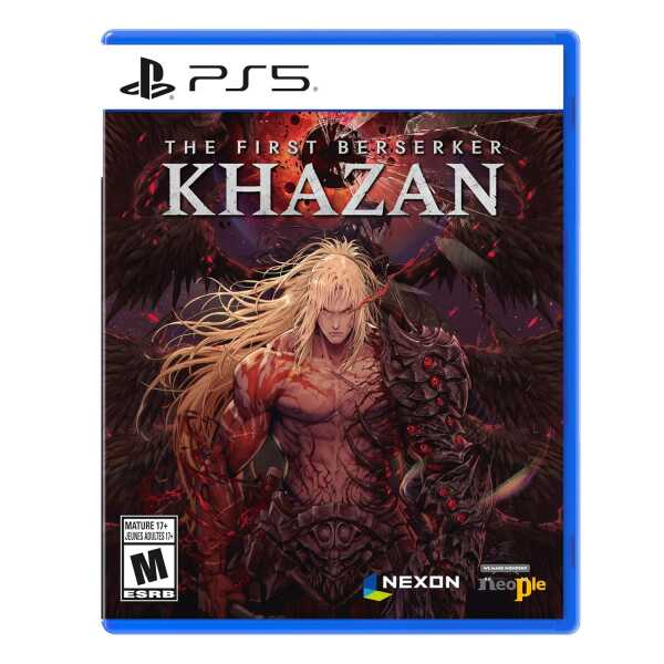 Khazan PS5 game cover featuring a fierce, winged warrior with long blonde hair and dark armor, promo.