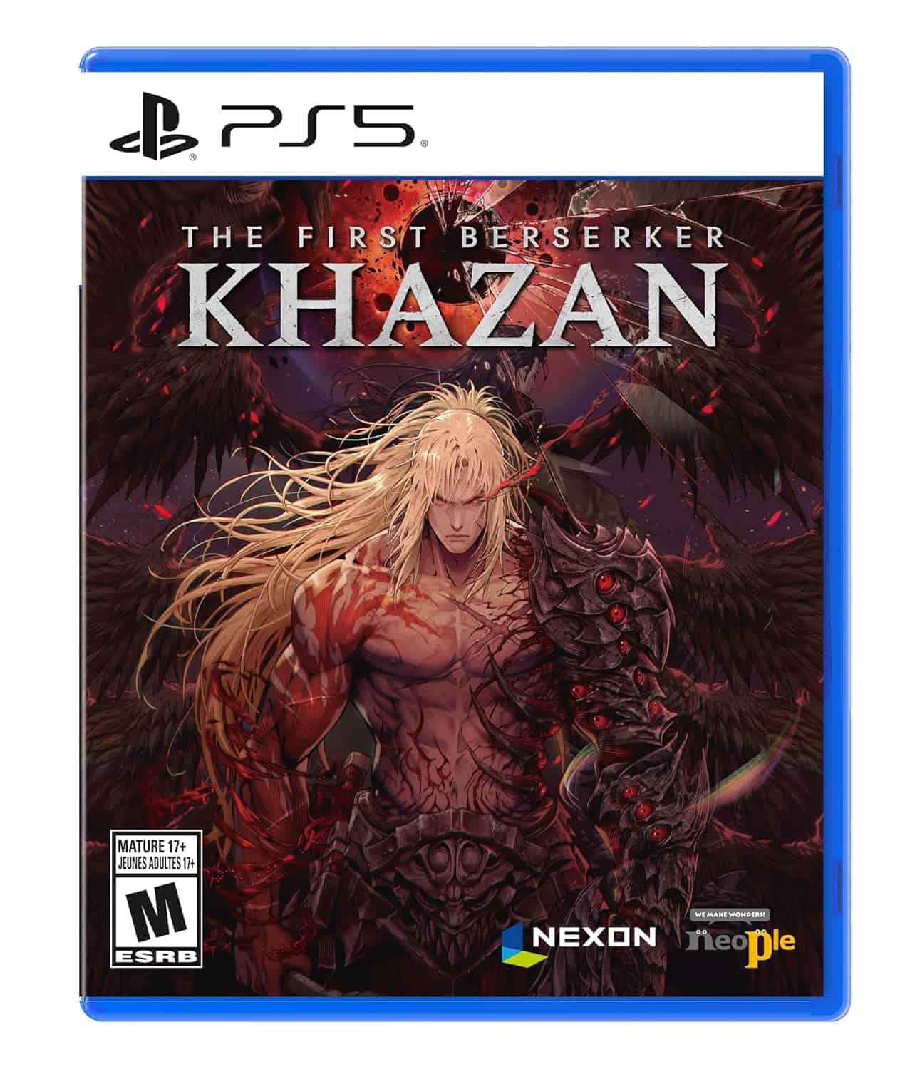 Khazan PS5 game cover featuring a fierce, winged warrior with long blonde hair and dark armor, promo.