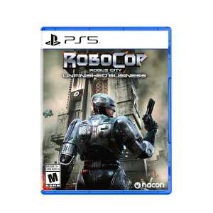 RoboCop Rogue City PS5 game cover featuring a futuristic police robot holding a gun.