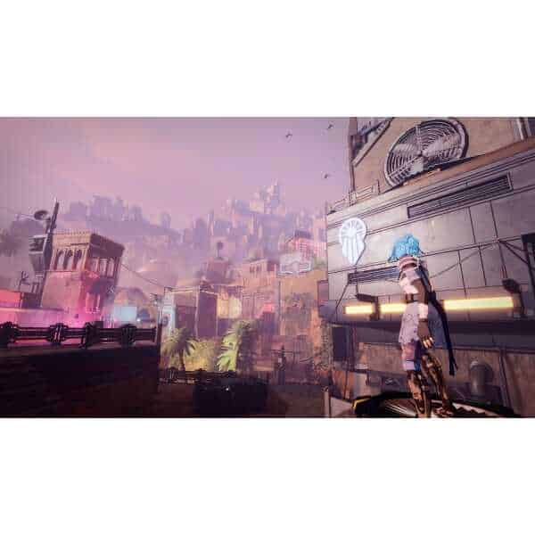 Futuristic city scene from Ereban: Shadow Legacy game by Gameware.