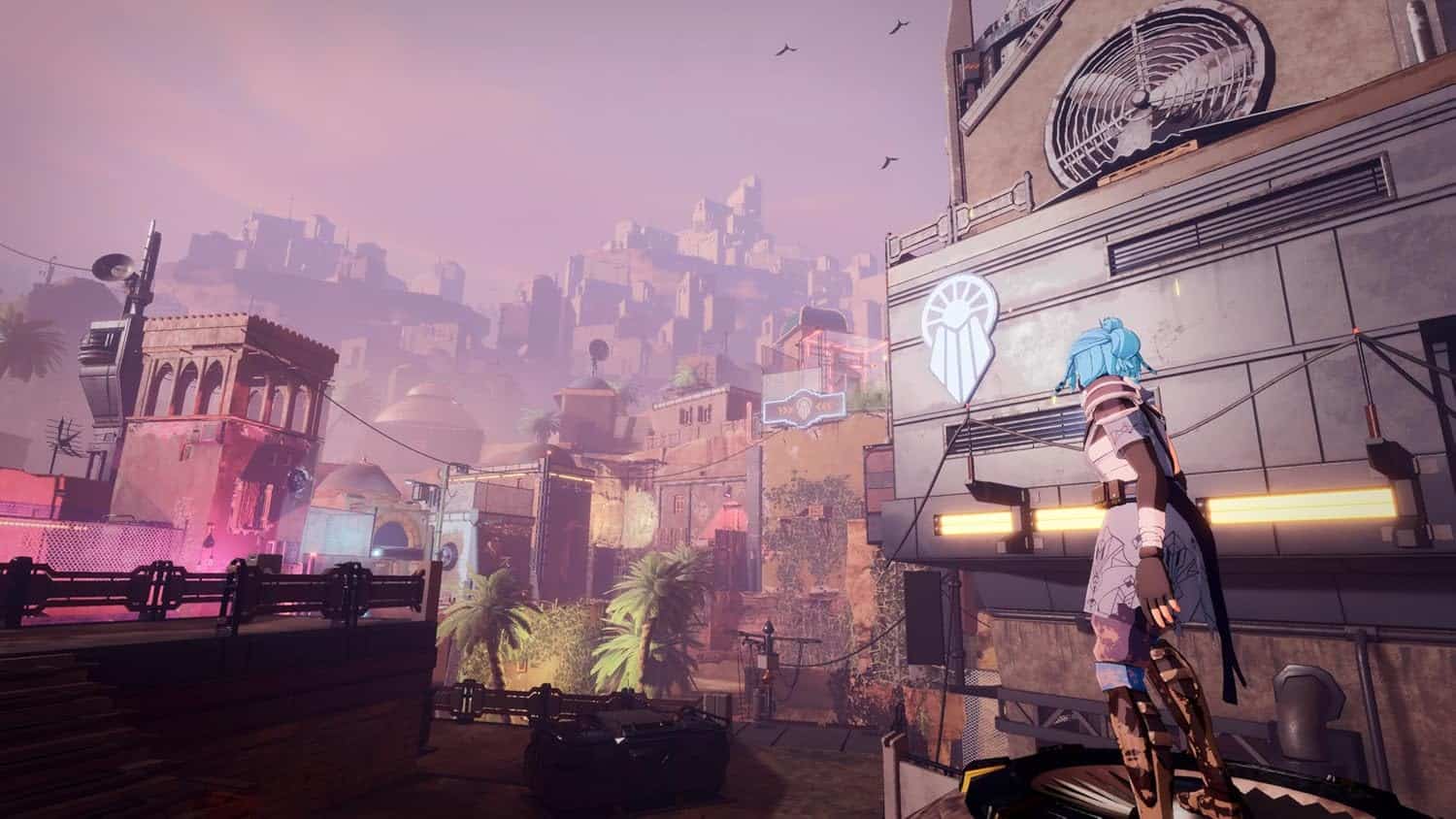 Futuristic city scene from Ereban: Shadow Legacy game by Gameware.