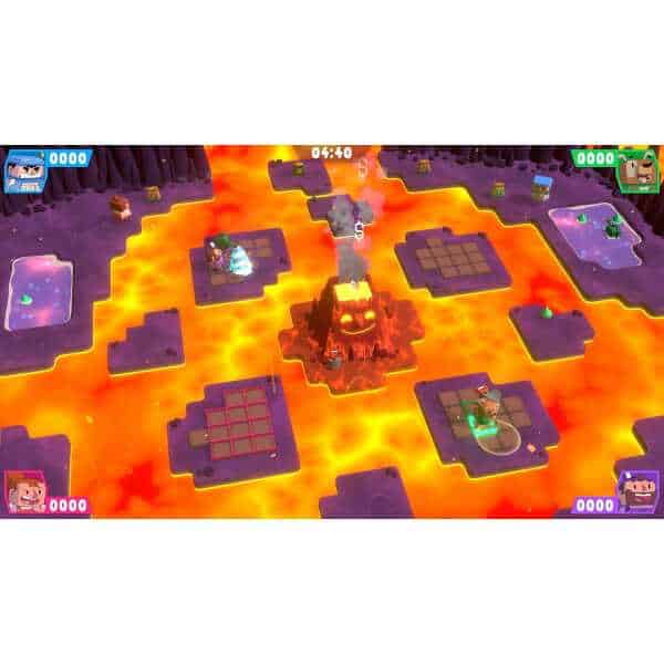 Lava-themed puzzle game with characters on floating platforms over lava.