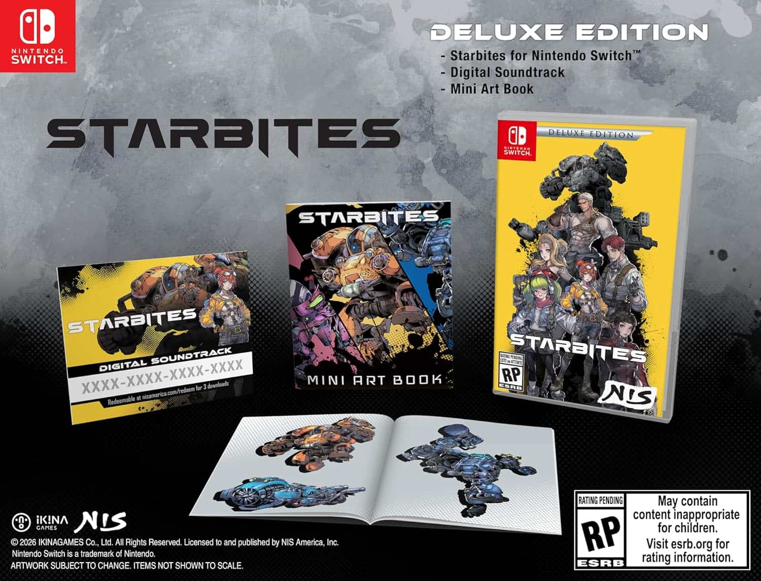 Starbites Deluxe Edition for Nintendo Switch with mini art book and digital soundtrack.