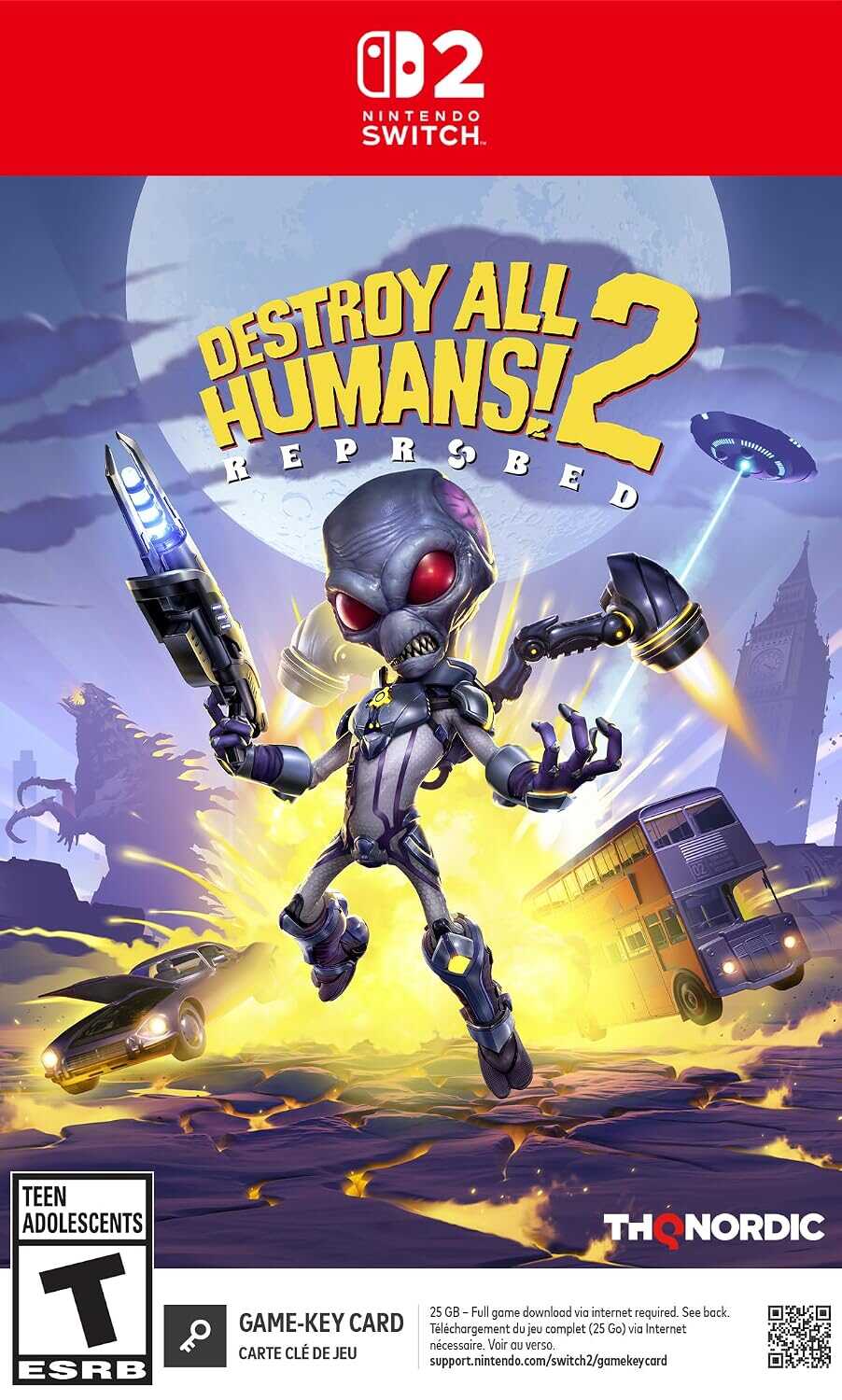 Cover art for Destroy All Humans! 2 Reprobed for Nintendo Switch.