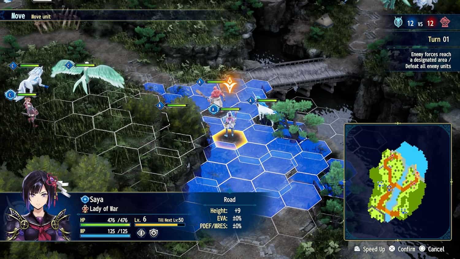Turn-based strategy game with hex grid and fantasy characters.