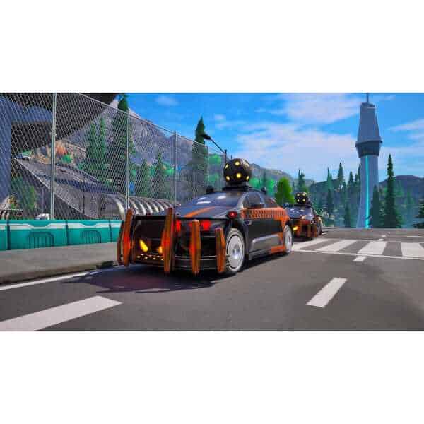 Taxi Chaos 2 racing cars on a city street with futuristic elements.