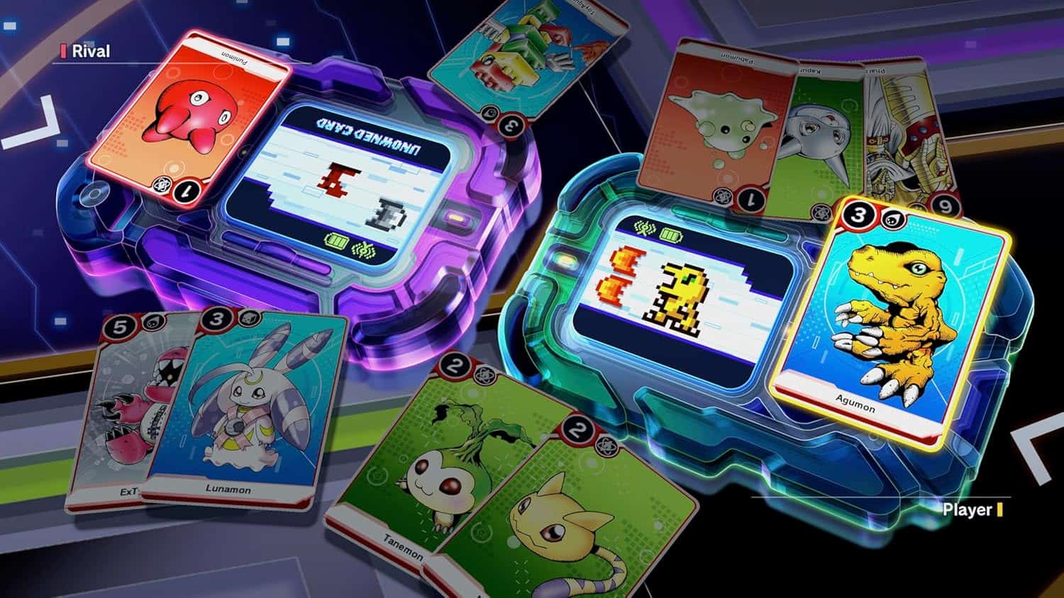 Digital Tamagotchi toys with colorful screens and interactive pet characters.