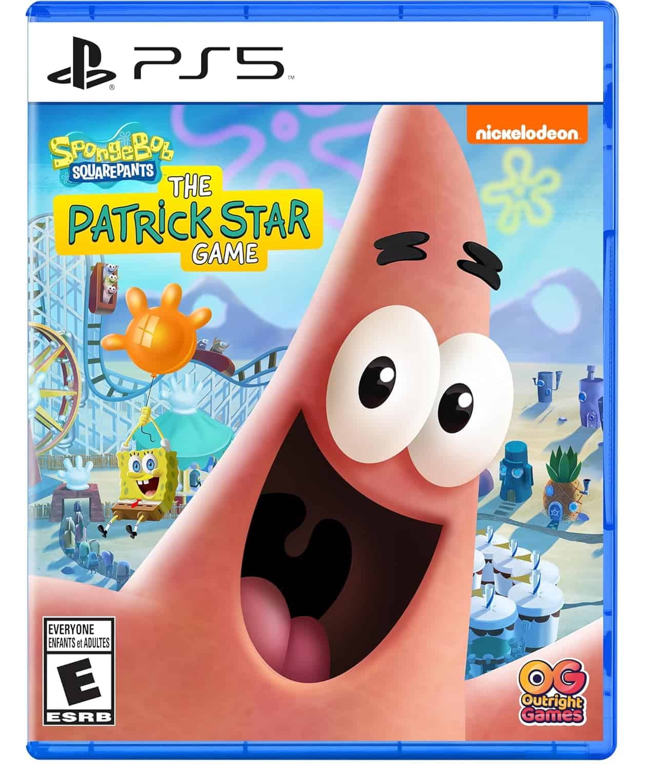 SpongeBob SquarePants The Patrick Star Game for PS5 featuring Patrick in a colorful amusement park s.