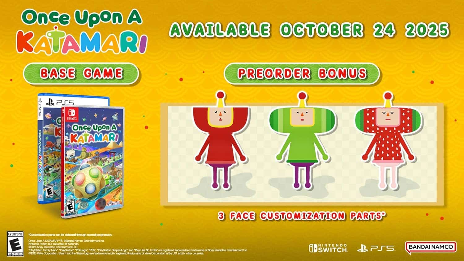 Pre-order bonus for Once Upon A Katamari game, featuring customizable character faces.