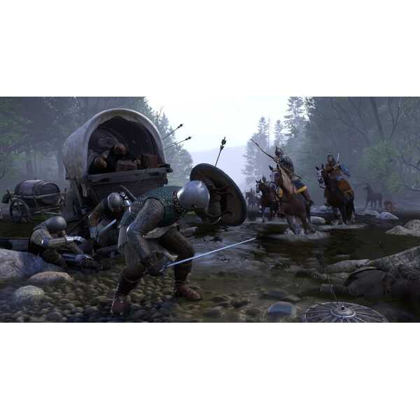 Medieval soldiers fighting in a river during a battle in Kingdom Come: Deliverance Royal Edition.