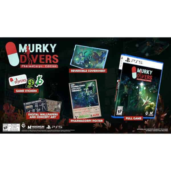 Reversible coversheet and game poster for Murky Divers: PharmaCorps Edition on PS5.