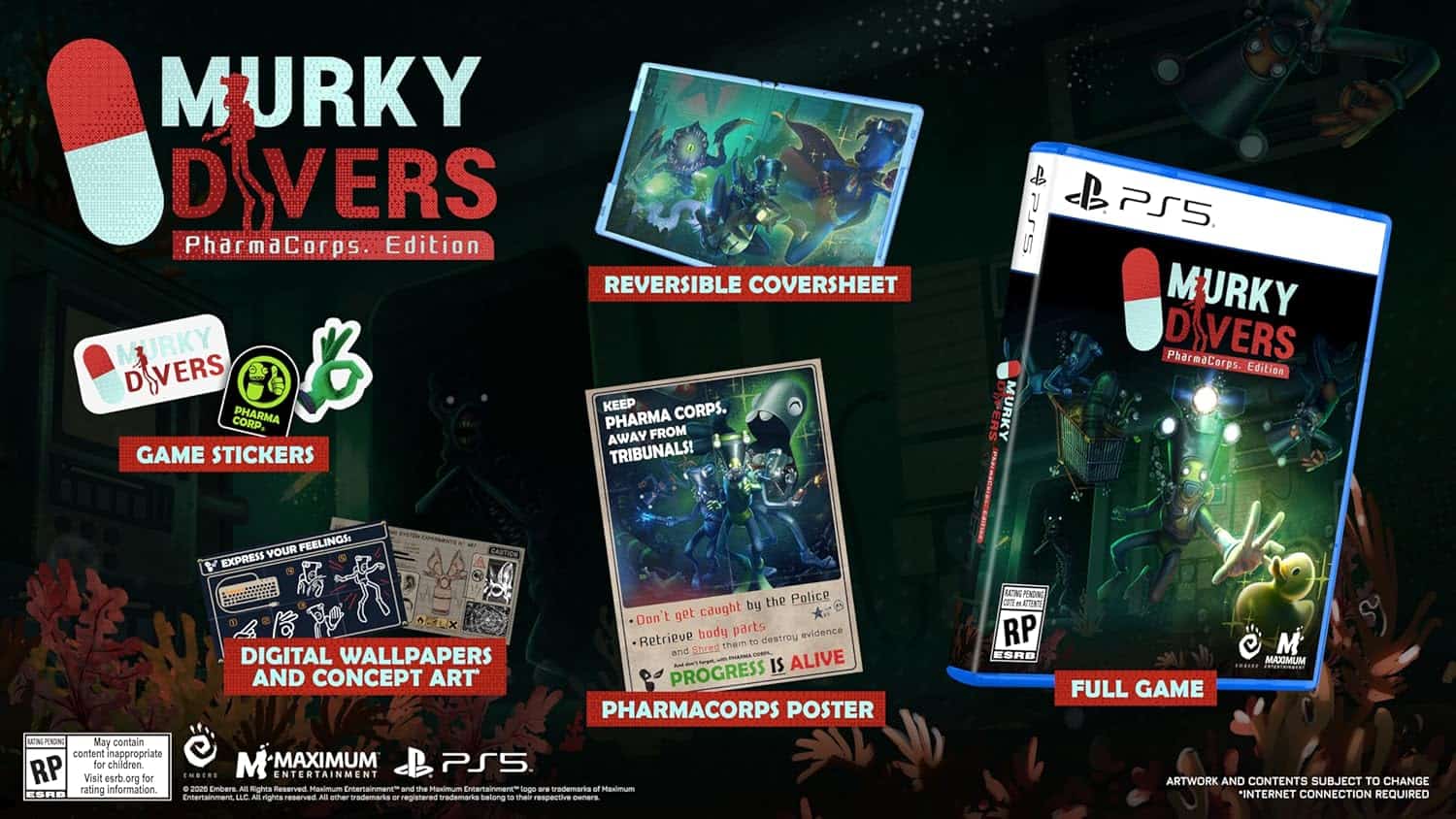 Reversible coversheet and game poster for Murky Divers: PharmaCorps Edition on PS5.