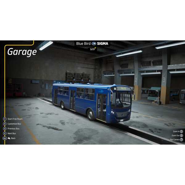 Blue bus in garage from Bus Bound Deluxe Edition gameware.