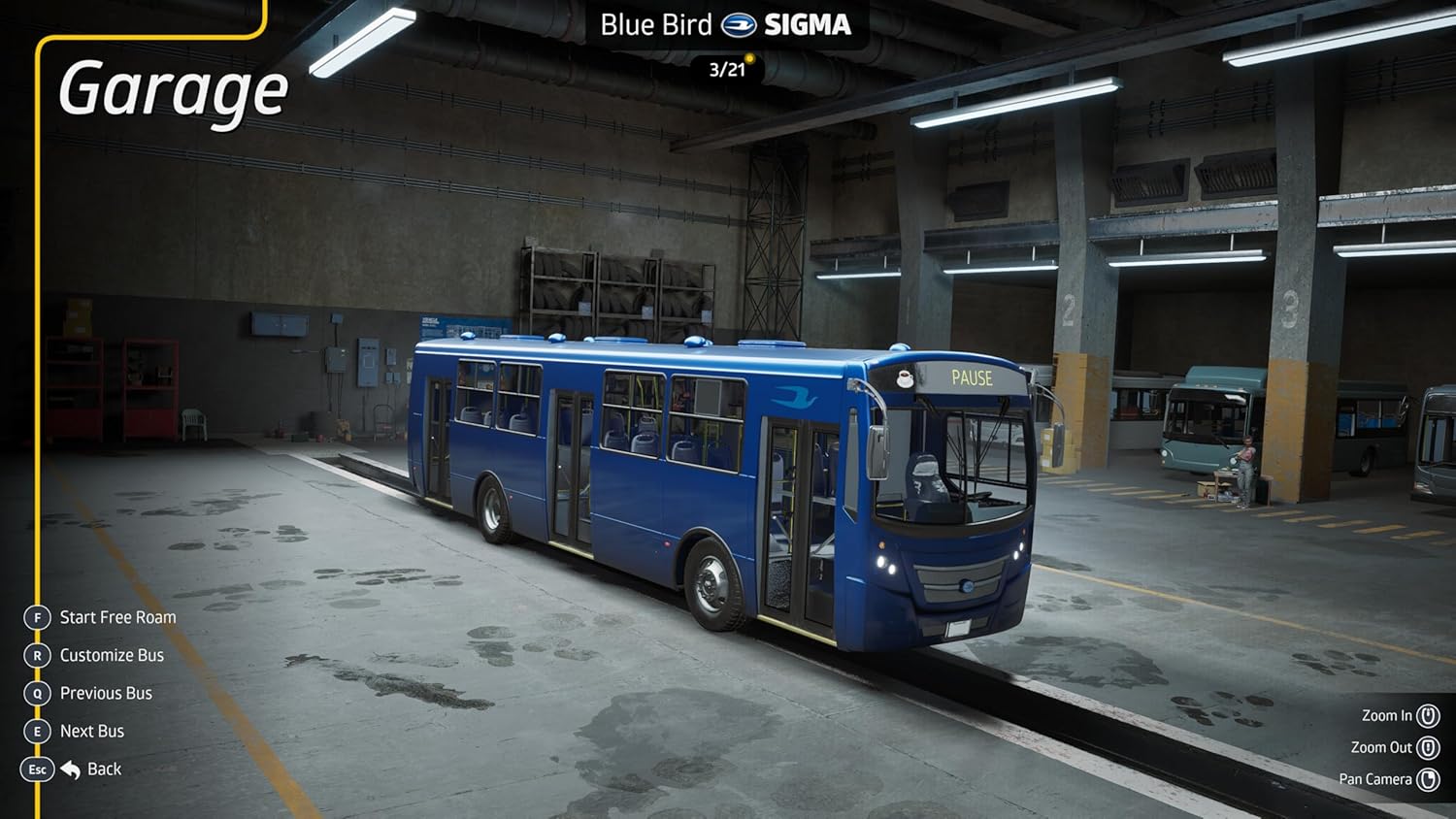 Blue bus in garage from Bus Bound Deluxe Edition gameware.