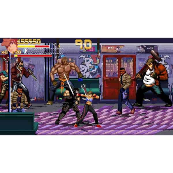 Retro pixel art of street fight scene from Fallen City Brawl game.