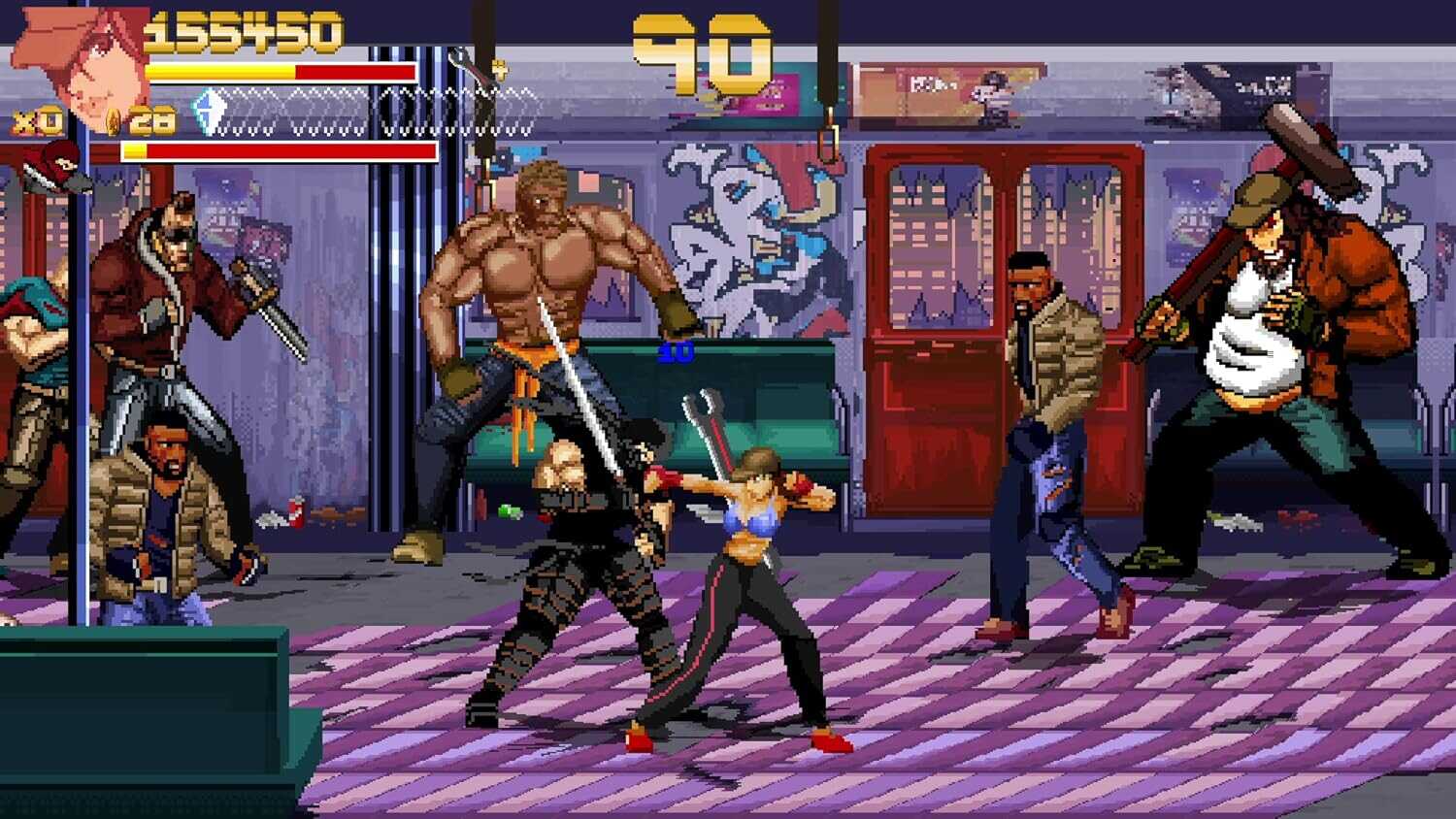 Retro pixel art of street fight scene from Fallen City Brawl game.