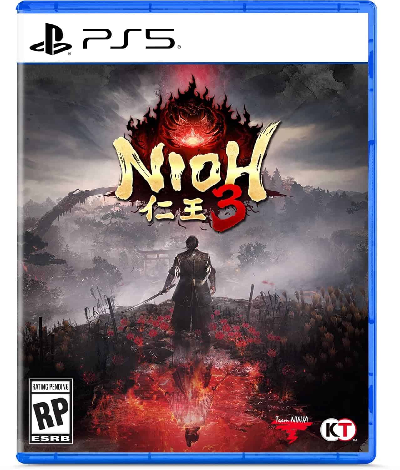Nioh 3 PS5 game cover with dark, atmospheric artwork and a warrior silhouette.
