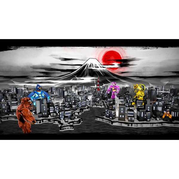 King of Tokyo Limited Edition game with giant monsters in a cityscape at sunset.