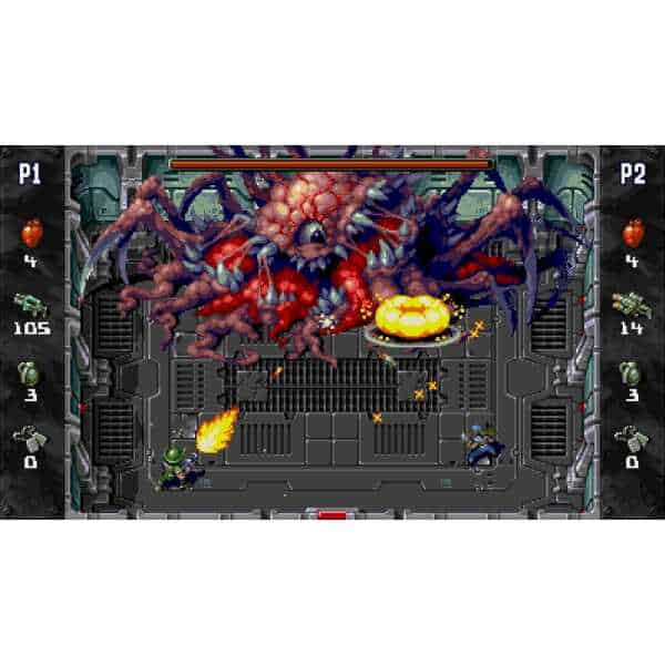 Classic pixel art alien invasion arcade game with intense combat scenes.