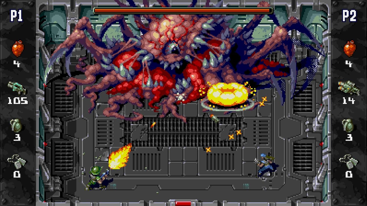 Classic pixel art alien invasion arcade game with intense combat scenes.