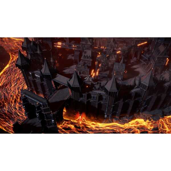 Epic dark castle surrounded by lava in Disciples: Domination game.