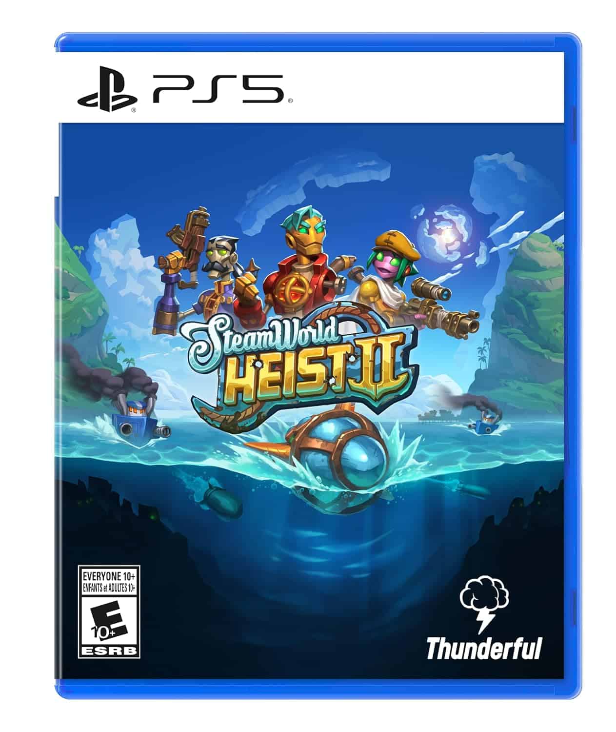 SteamWorld Heist II game cover for PlayStation 5, featuring steampunk characters on a vibrant ocean.