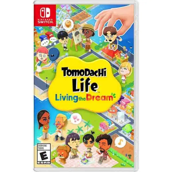 Tomodachi Life game cover featuring colorful characters and playful scene.