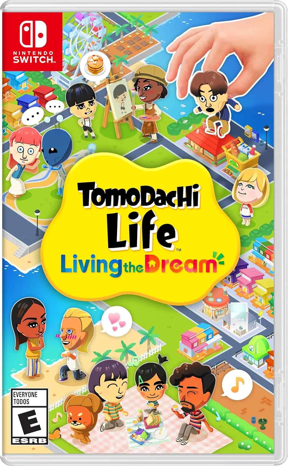 Tomodachi Life game cover featuring colorful characters and playful scene.