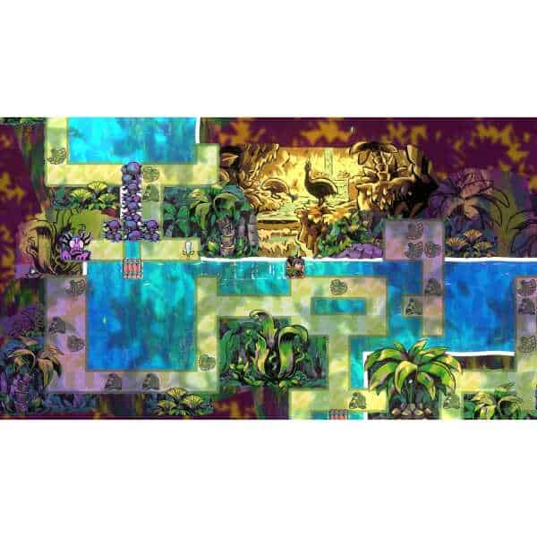 Colorful jungle-themed puzzle game scene with water features and wildlife.