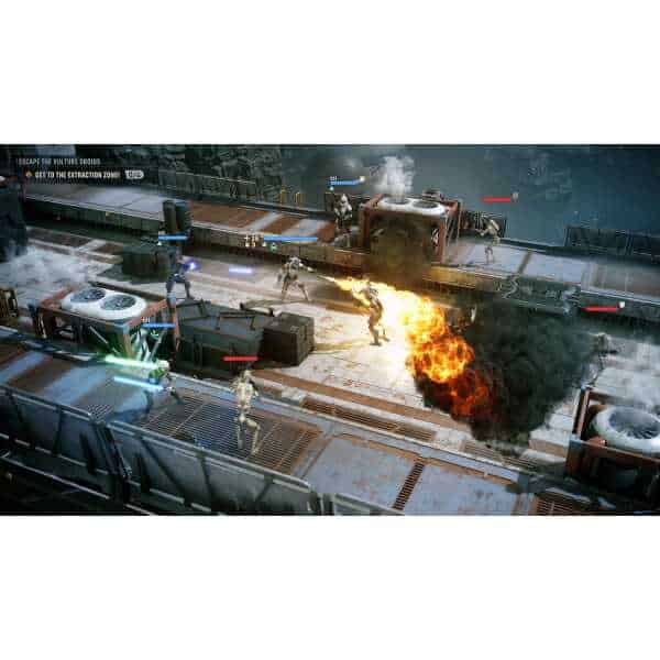 Futuristic battle scene from Star Wars: Zero Company with soldiers and explosions.