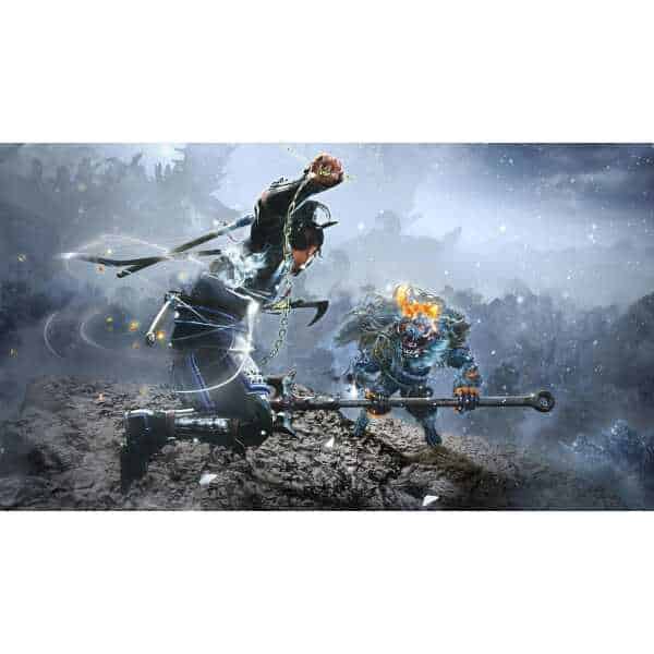 Nioh 3 game artwork featuring warrior battling supernatural creature.