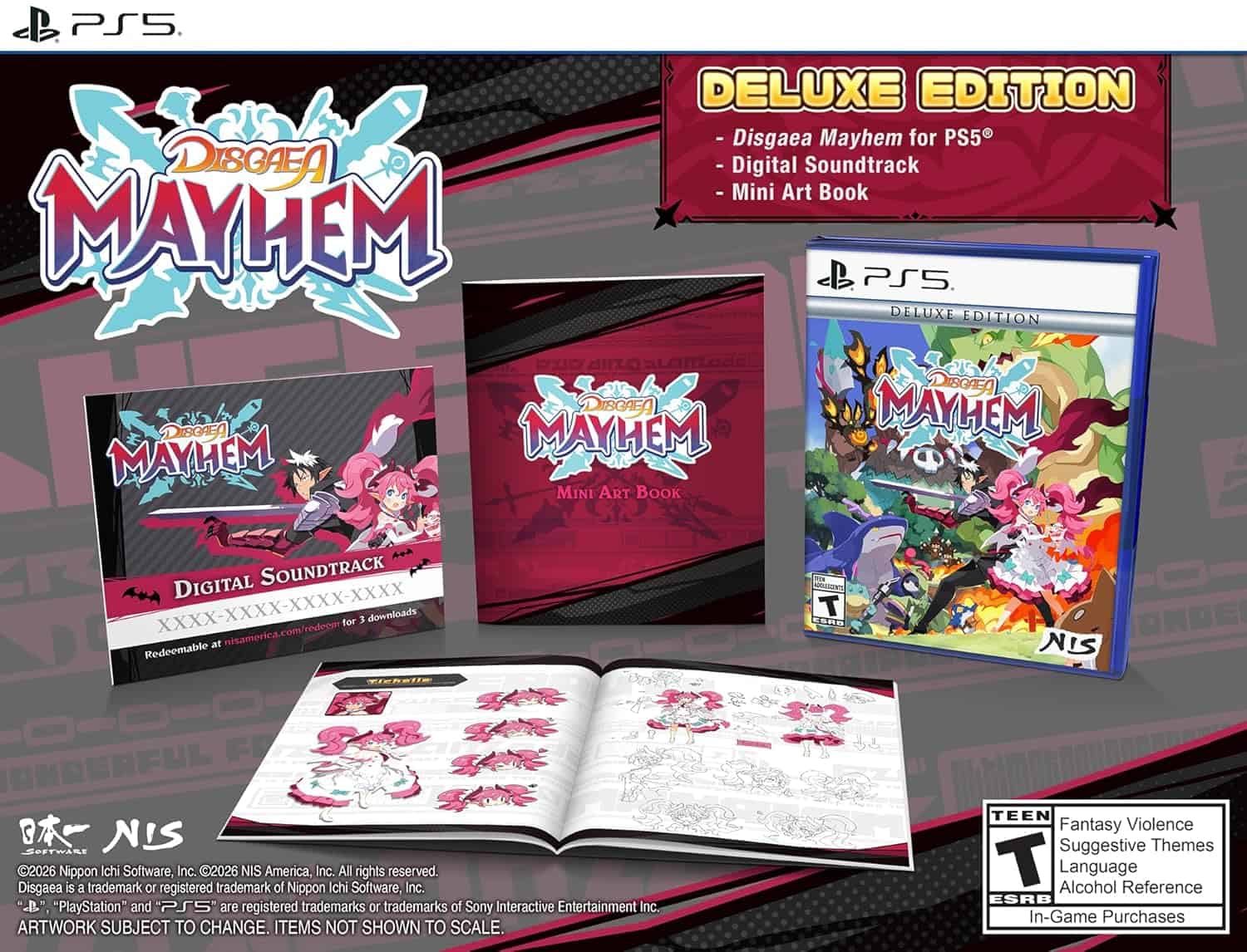 Deluxe Edition of Gameware Mayhem for PS5 with art book and soundtrack.