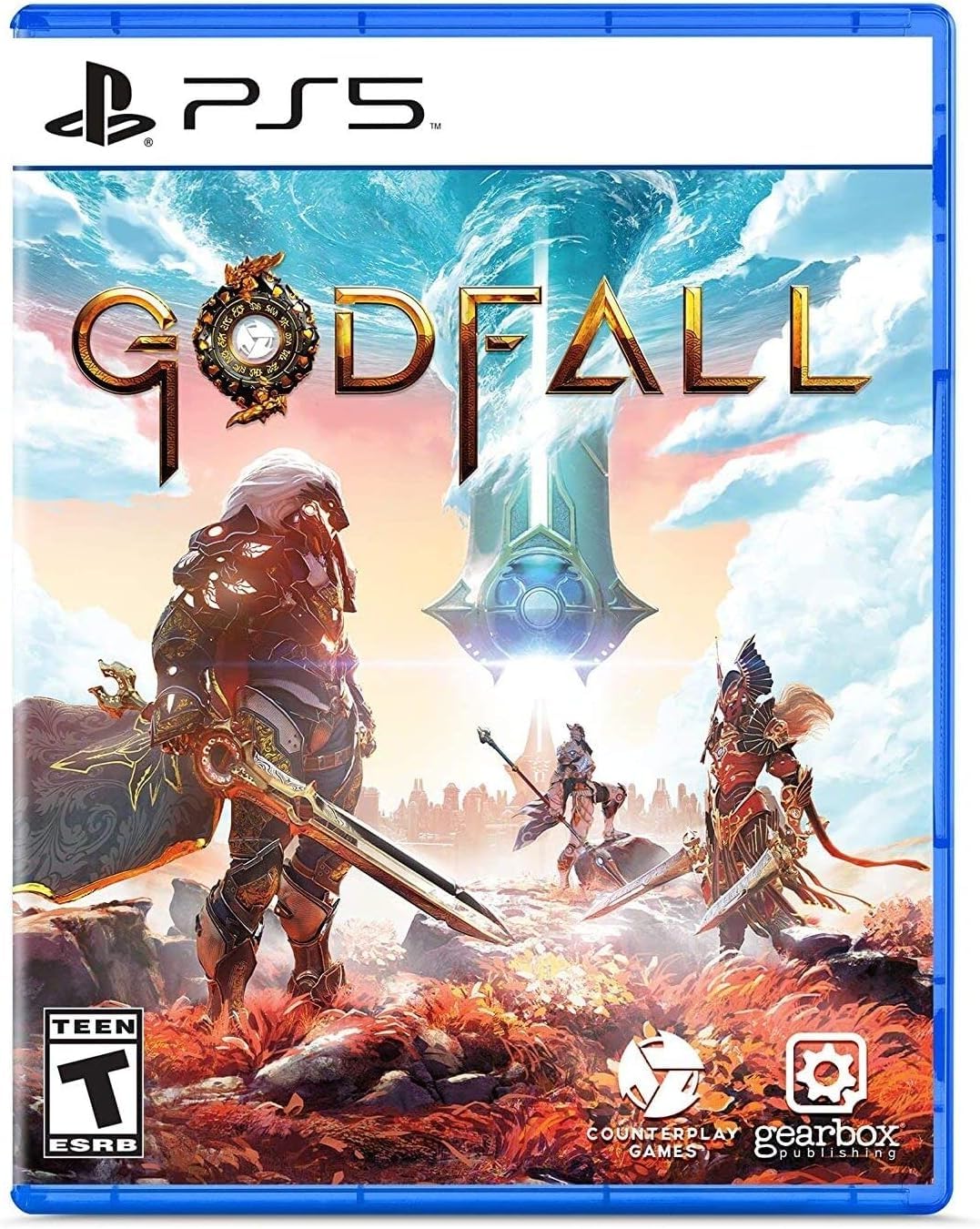God of War Ragnarok PS5 game cover with Norse mythology characters and epic landscape.
